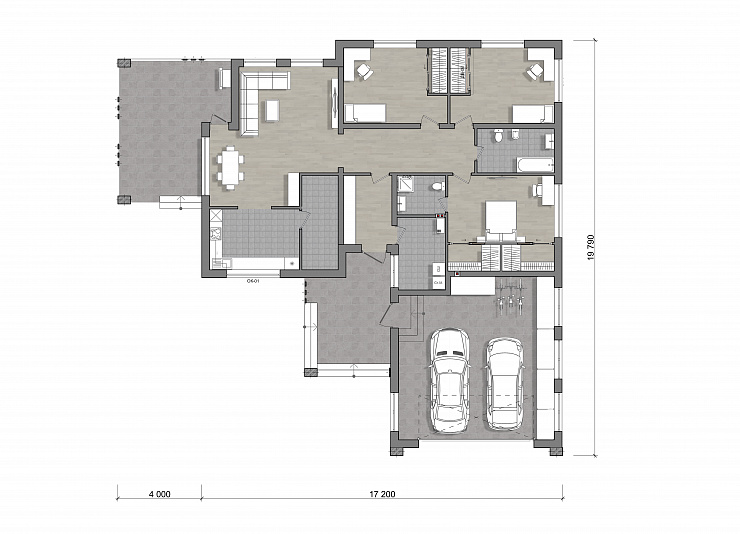 121 проект - Одноэтажный дом с гаражом с 2 машинами 